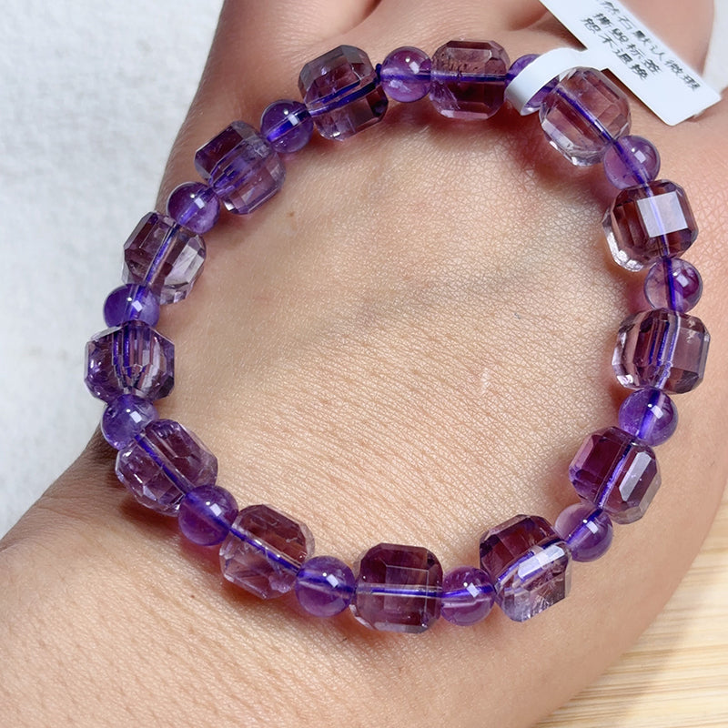 9MM Smoky Amethyst Cube Crystal Quartz Bracelet