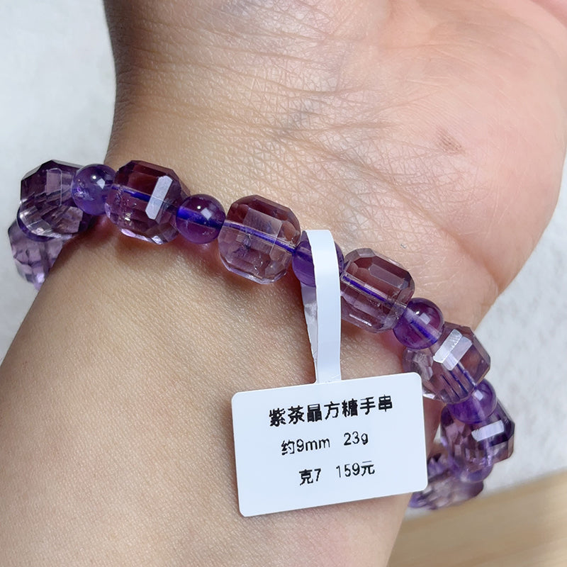 9MM Smoky Amethyst Cube Crystal Quartz Bracelet