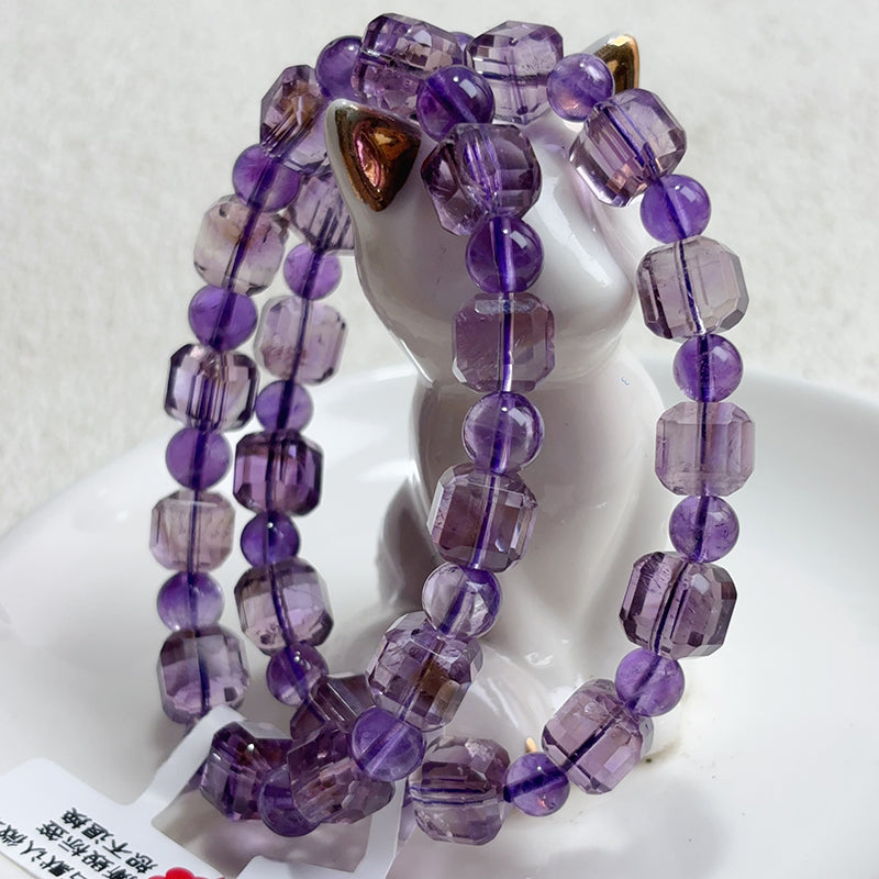 9MM Smoky Amethyst Cube Crystal Quartz Bracelet