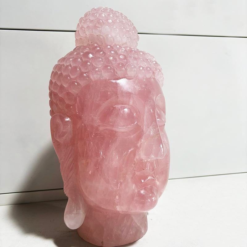 Natural Crystal Handmade Carving Rose Quartz Buddha Head