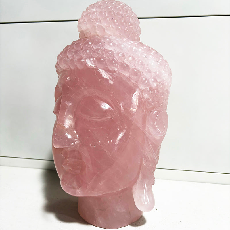 Natural Crystal Handmade Carving Rose Quartz Buddha Head