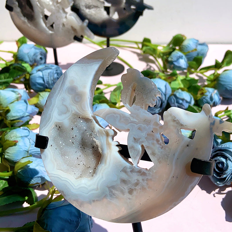 Druzy Agate Moon With Fairy Set