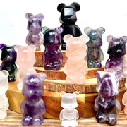 Cute Gloomy Bear Carvings Fluorite Rose Clear Quartz Crystal Decorative Gift