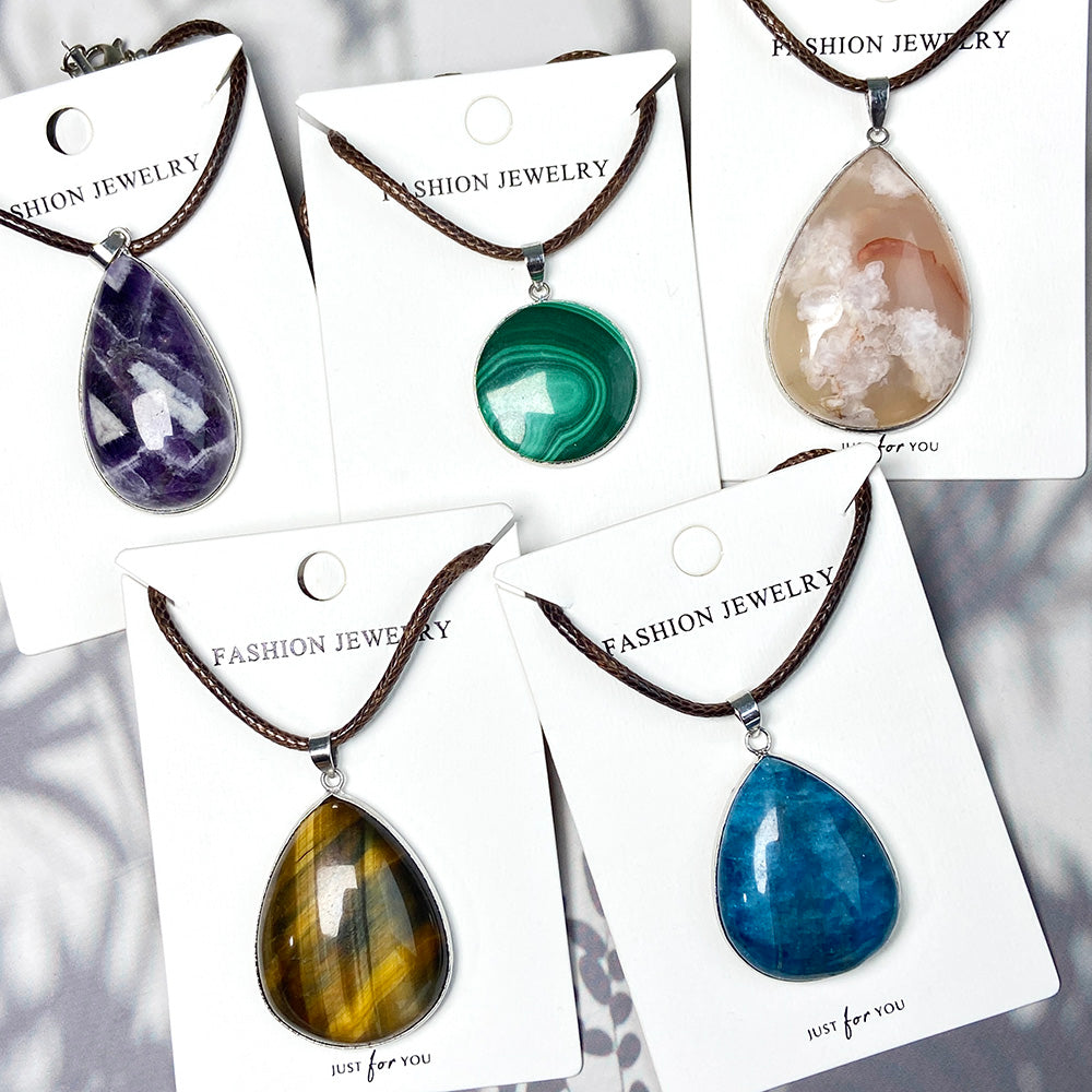 Different Materials Pendants (Malachite & Blue Apatite & Yellow Tiger Eye & Flower Agate & Dream Amethyst)