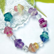 Beautiful Fluorite Mushroom Carved Bead Bracelet