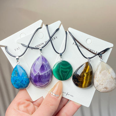 Different Materials Pendants (Malachite & Blue Apatite & Yellow Tiger Eye & Flower Agate & Dream Amethyst)