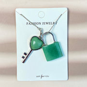Crystal Couple Necklace Heart Key Lock Set