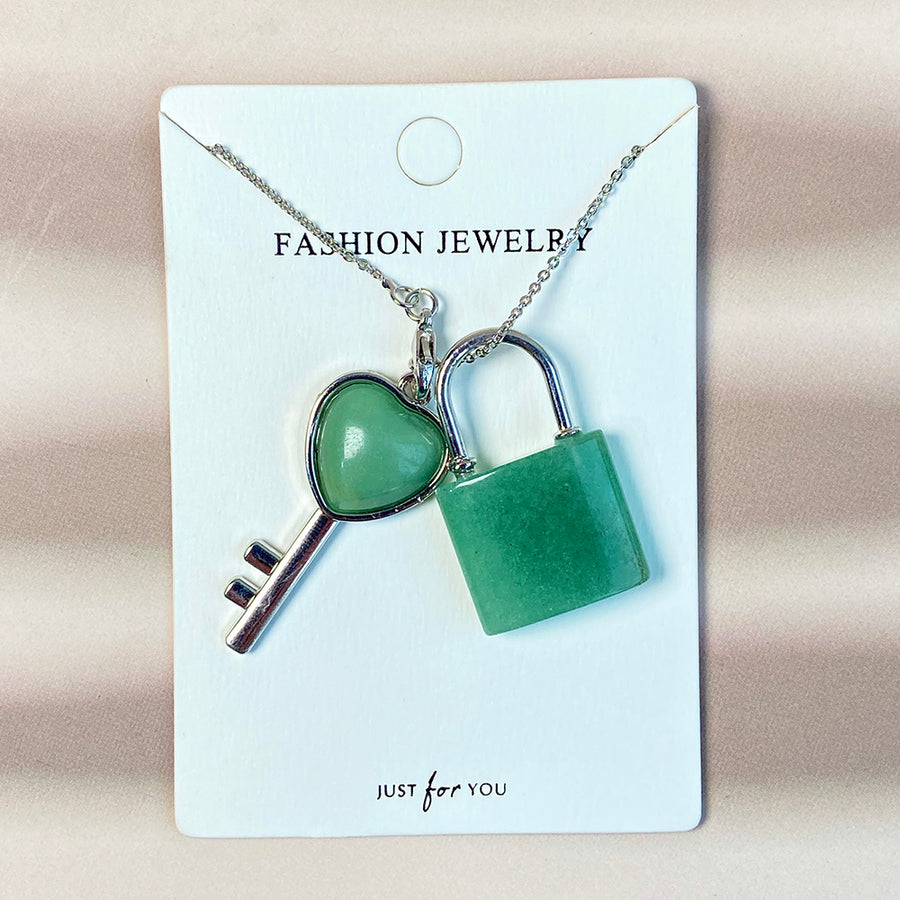 Crystal Couple Necklace Heart Key Lock Set
