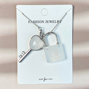 Crystal Couple Necklace Heart Key Lock Set