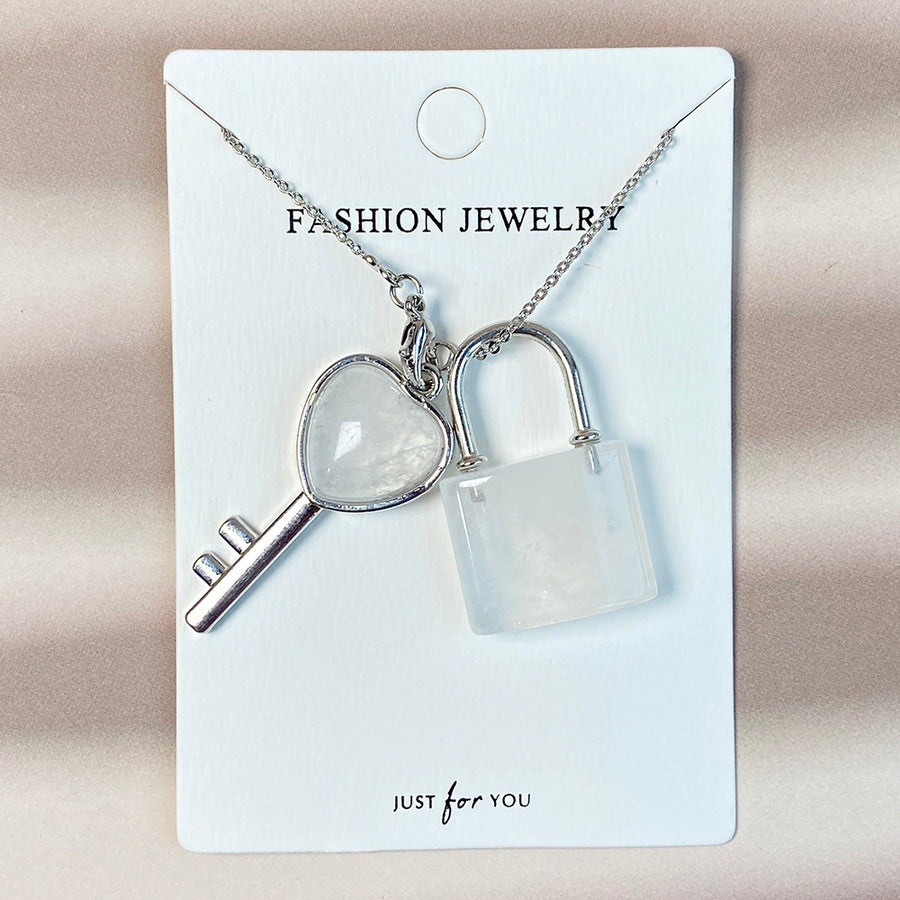 Crystal Couple Necklace Heart Key Lock Set