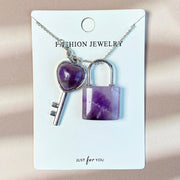 Crystal Couple Necklace Heart Key Lock Set