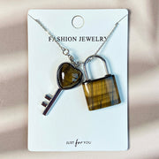 Crystal Couple Necklace Heart Key Lock Set