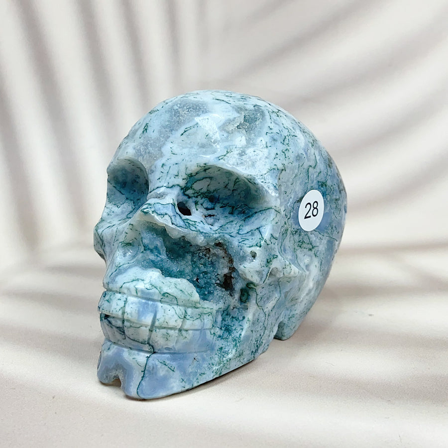 Green Moss Agate Carved Skulls Crystal
