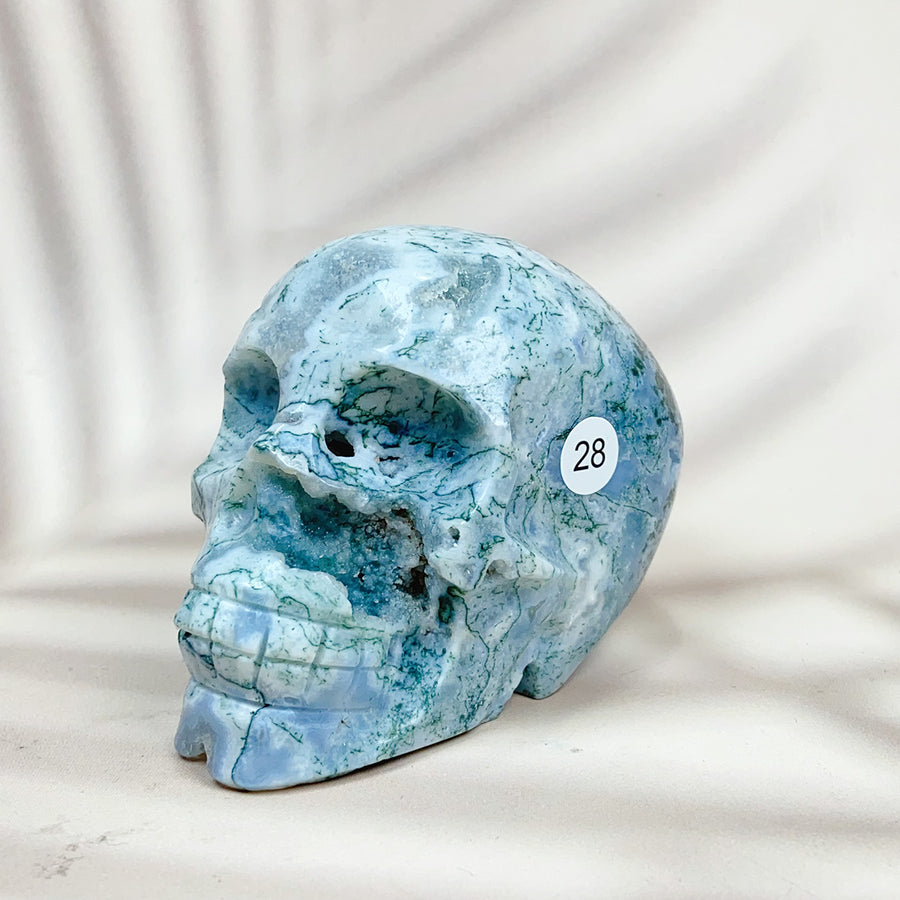 Green Moss Agate Carved Skulls Crystal