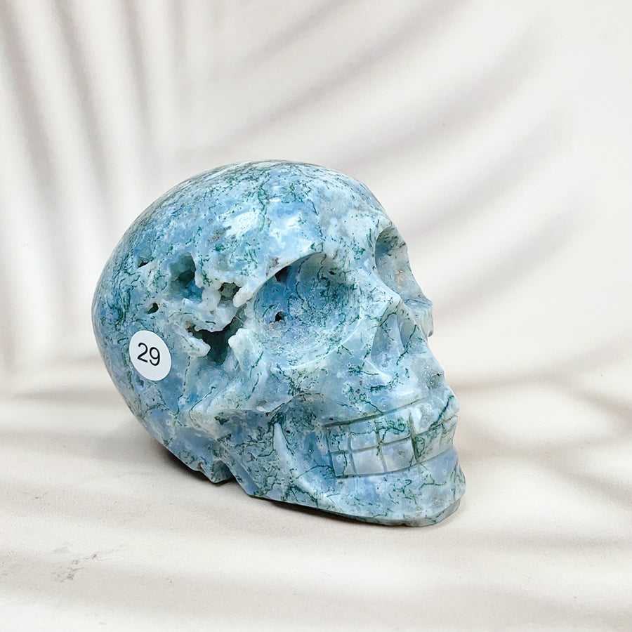 Green Moss Agate Carved Skulls Crystal