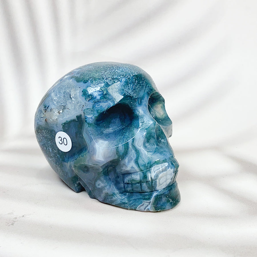 Green Moss Agate Carved Skulls Crystal