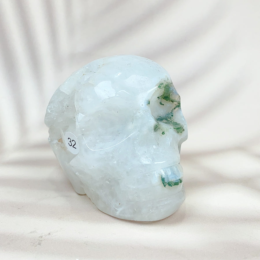 Green Moss Agate Carved Skulls Crystal