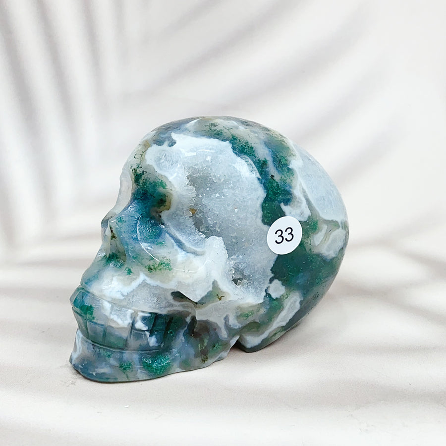 Green Moss Agate Carved Skulls Crystal