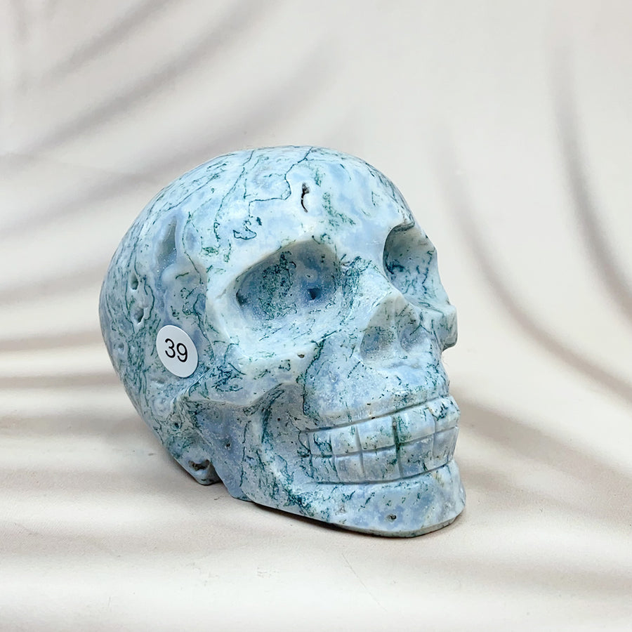 Green Moss Agate Carved Skulls Crystal