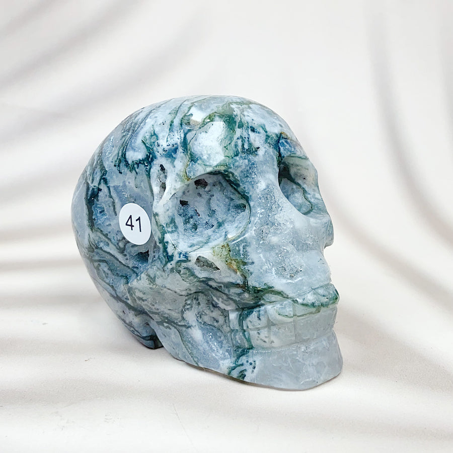 Green Moss Agate Carved Skulls Crystal