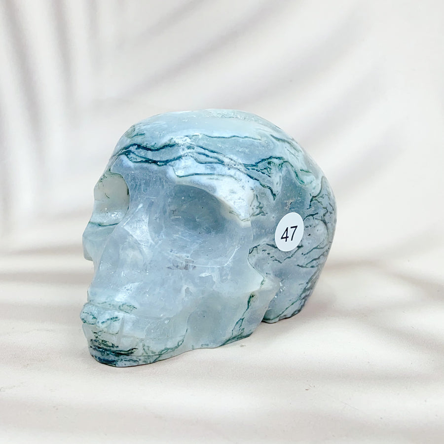 Green Moss Agate Carved Skulls Crystal