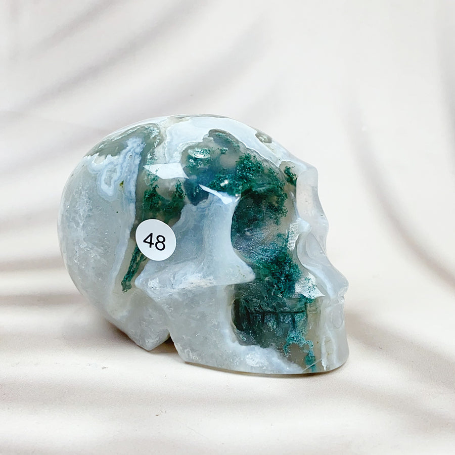 Green Moss Agate Carved Skulls Crystal