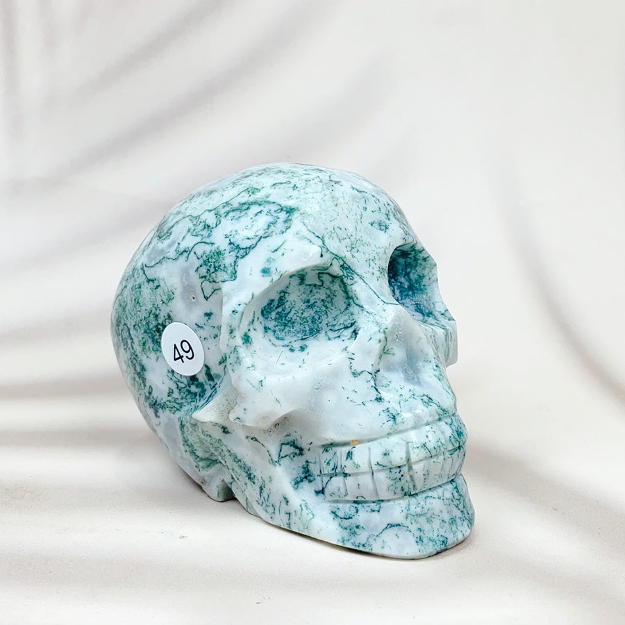 Green Moss Agate Carved Skulls Crystal