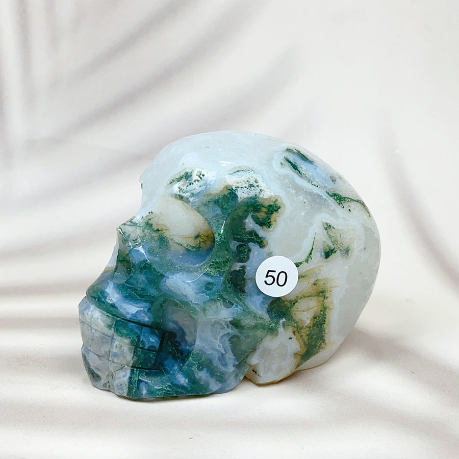 Green Moss Agate Carved Skulls Crystal
