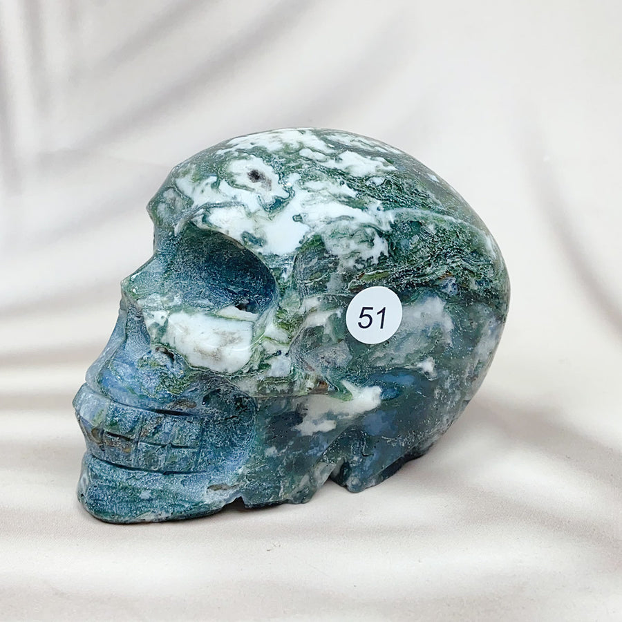 Green Moss Agate Carved Skulls Crystal