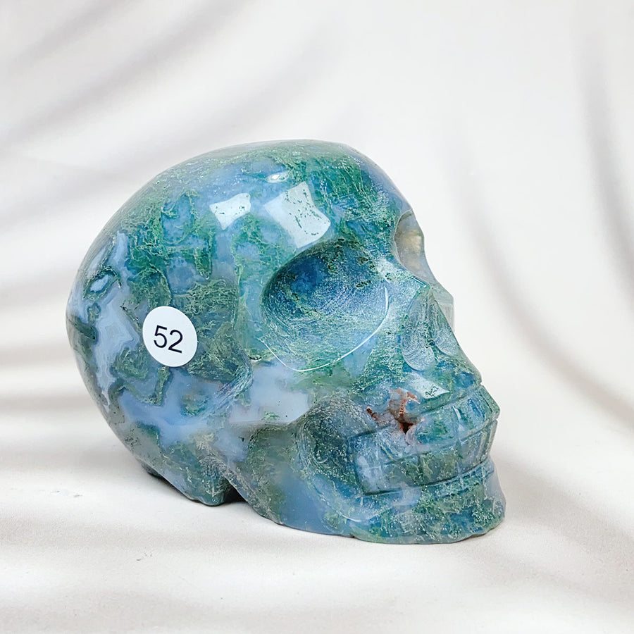 Green Moss Agate Carved Skulls Crystal