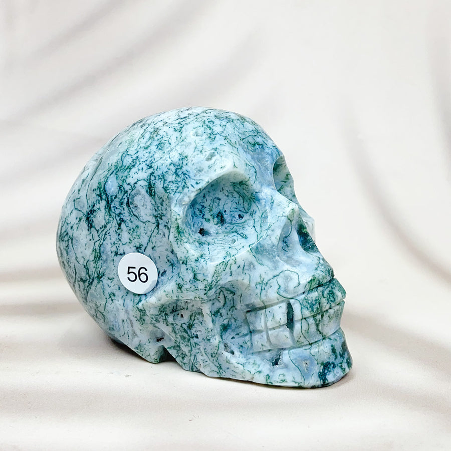 Green Moss Agate Carved Skulls Crystal