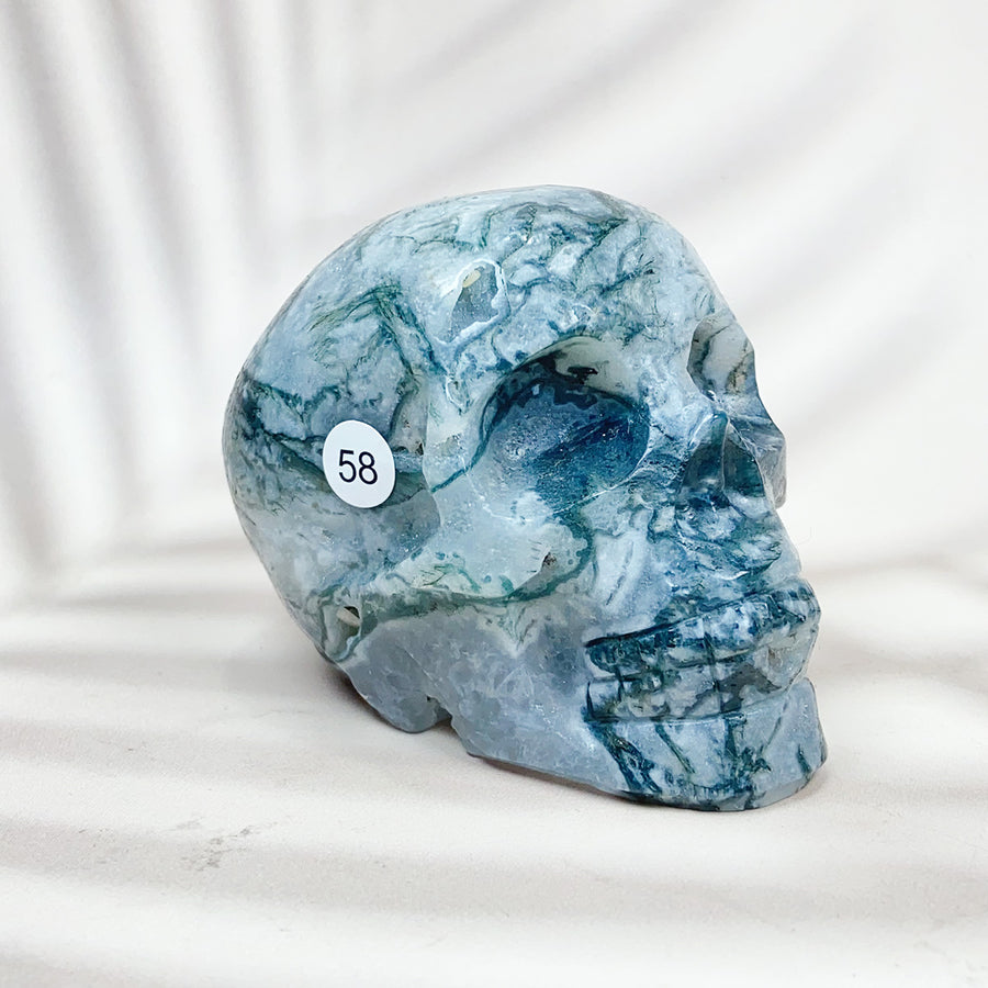 Green Moss Agate Carved Skulls Crystal