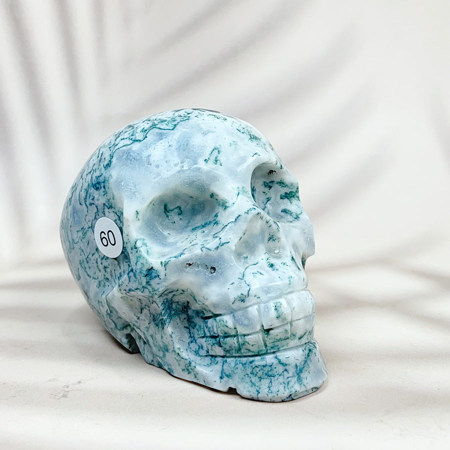 Green Moss Agate Carved Skulls Crystal