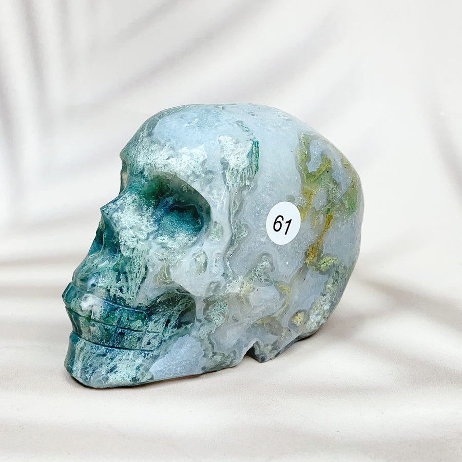 Green Moss Agate Carved Skulls Crystal