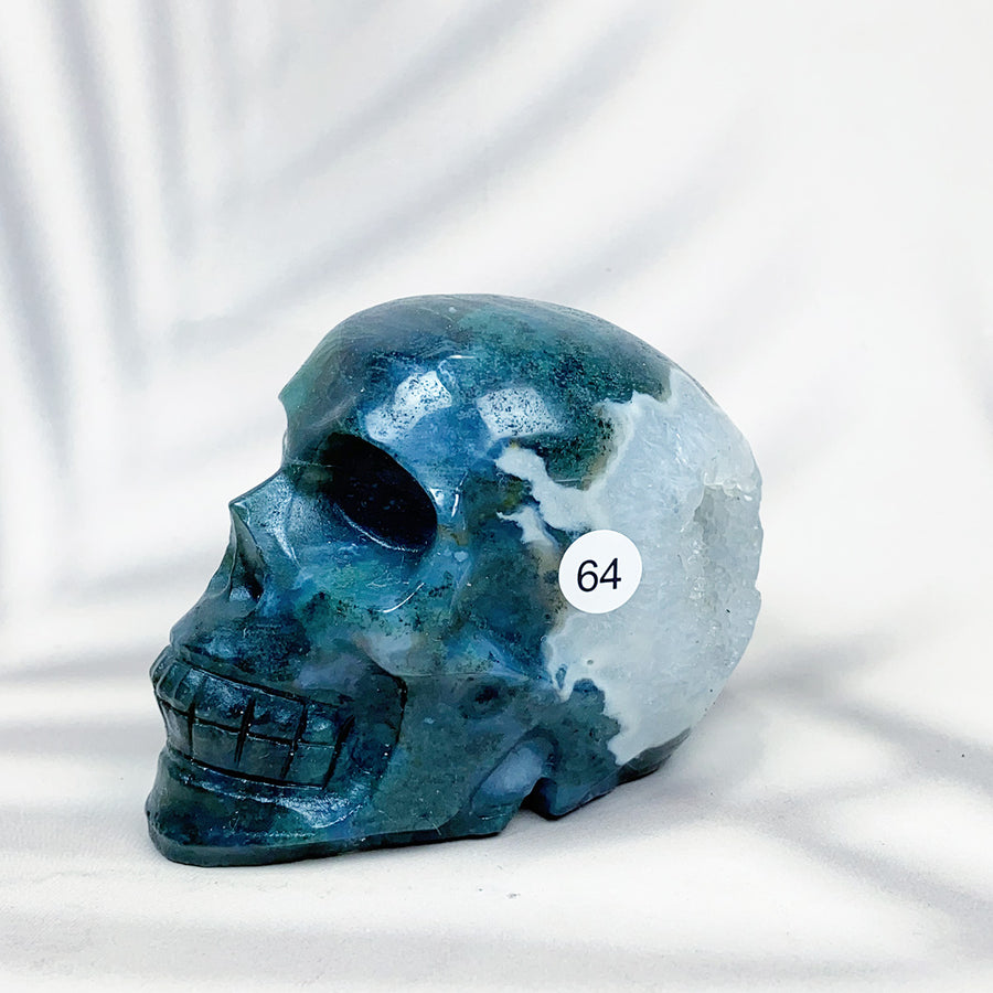 Green Moss Agate Carved Skulls Crystal