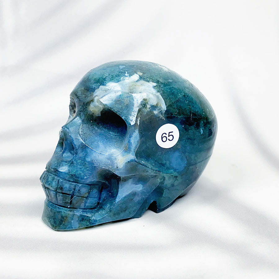 Green Moss Agate Carved Skulls Crystal