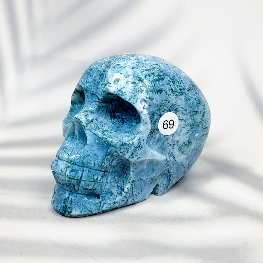 Green Moss Agate Carved Skulls Crystal
