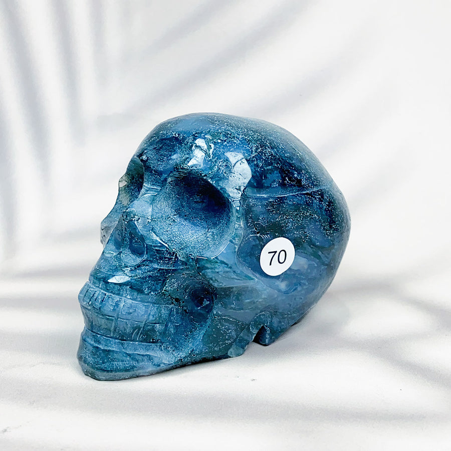 Green Moss Agate Carved Skulls Crystal