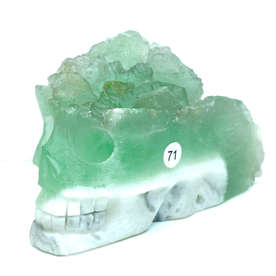 Fluorite Cluster  Carved Crystal Skull