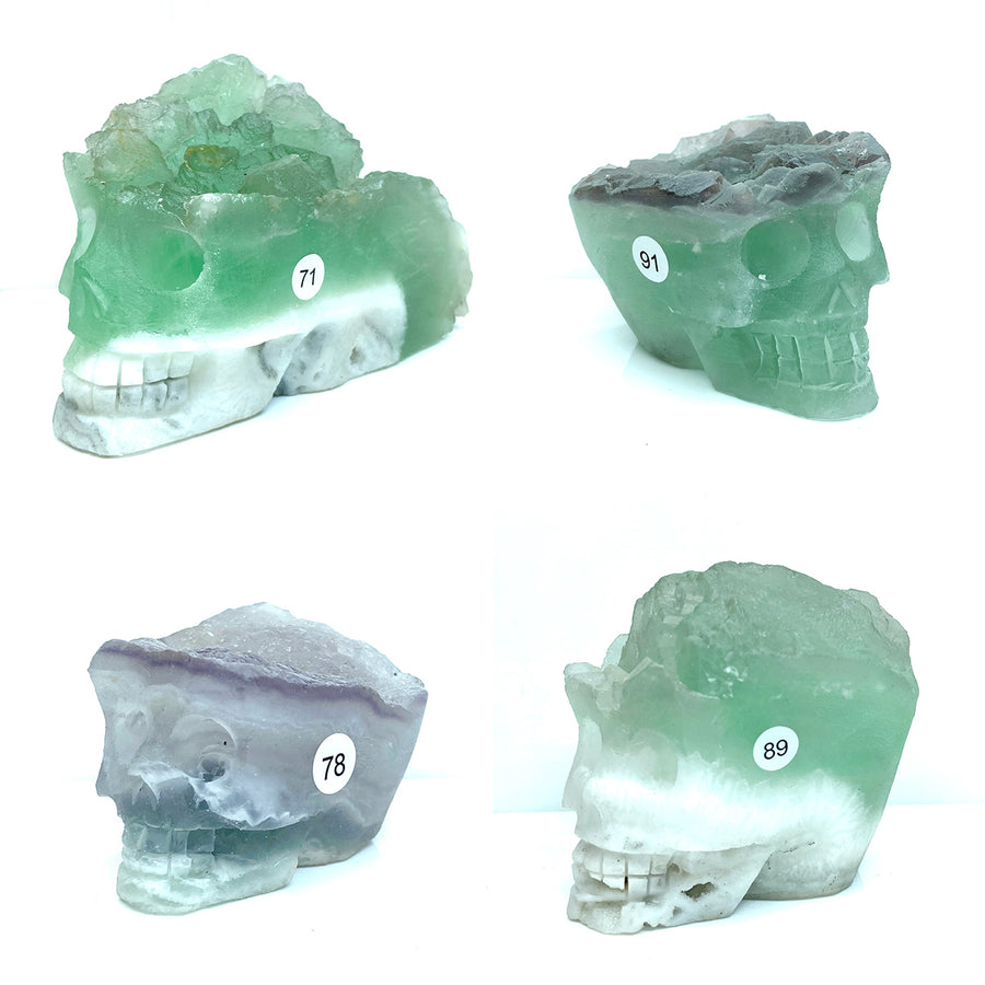Fluorite Cluster  Carved Crystal Skull