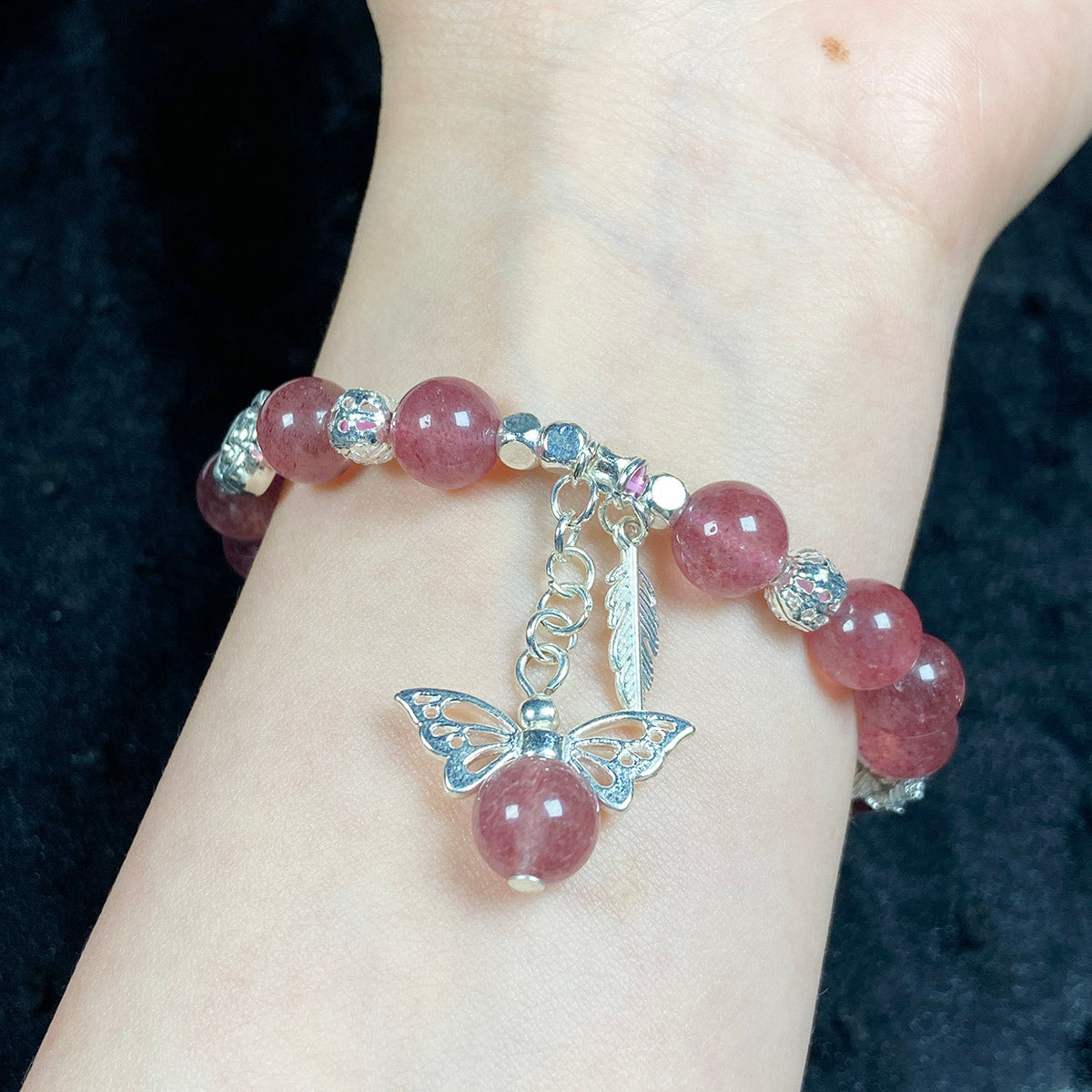 8MM Strawberry Quartz Bracelet Women Handmade Stretch Bangles Reiki Healing Gemstone Wedding Jewelry