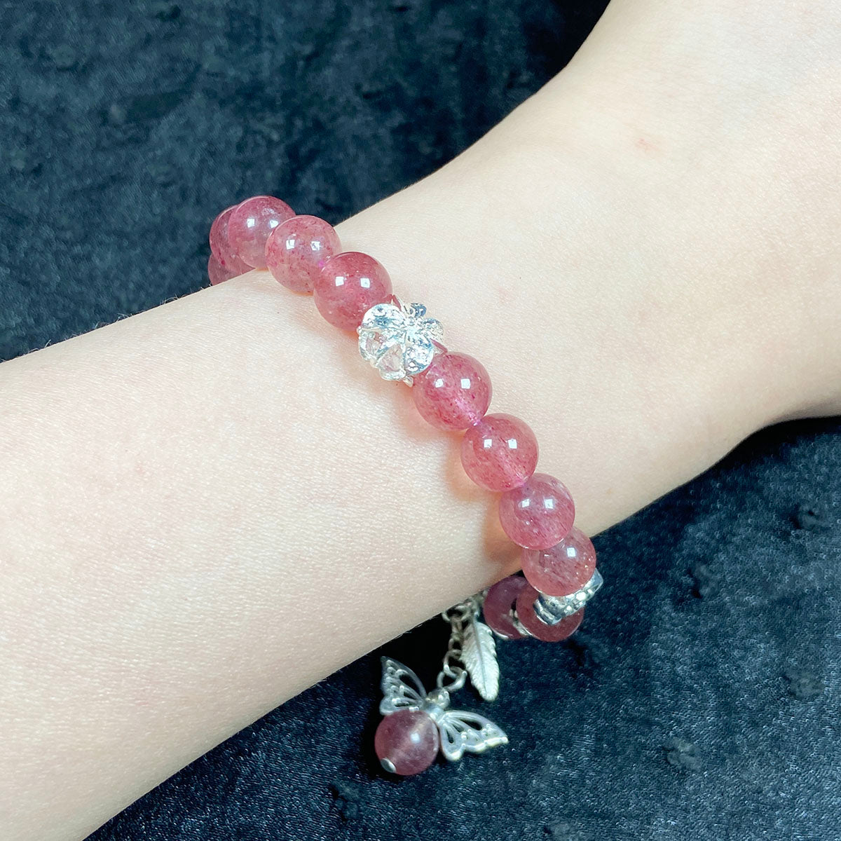 8MM Strawberry Quartz Bracelet Women Handmade Stretch Bangles Reiki Healing Gemstone Wedding Jewelry