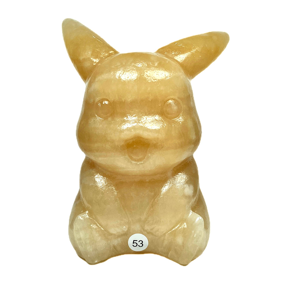 Orange Calcite Carved Cartoon Character Statue Pikichu Fluorite Stitch Sculpture
