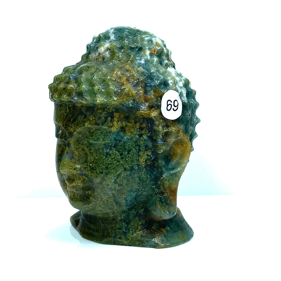 Crystal Moss Agate Buddha Head