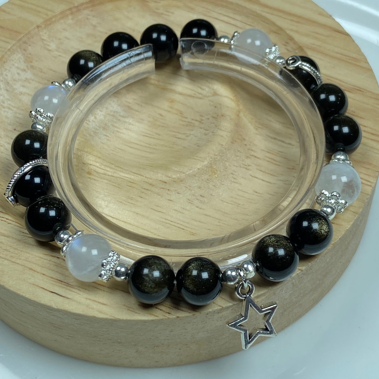 Golden Obsidian With Moonstone Bead Crystal Bracelet