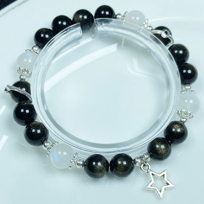Golden Obsidian With Moonstone Bead Crystal Bracelet