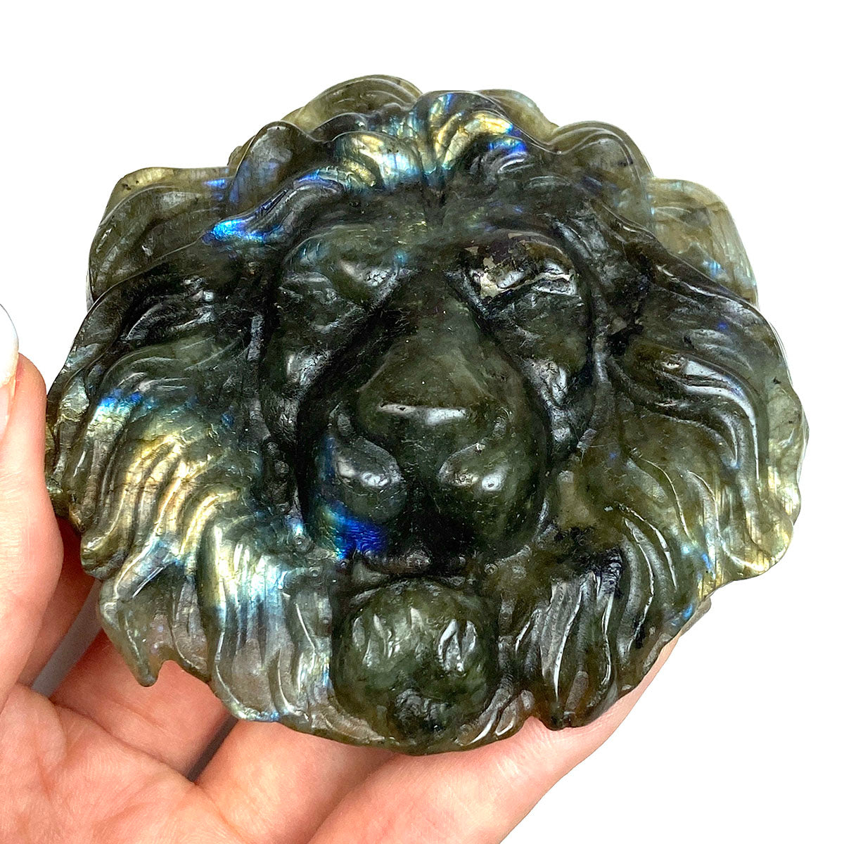 Labradorite Crystal Stone Carved Lion Animal Sculpture