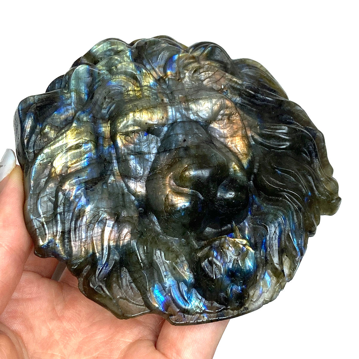 Labradorite Crystal Stone Carved Lion Animal Sculpture