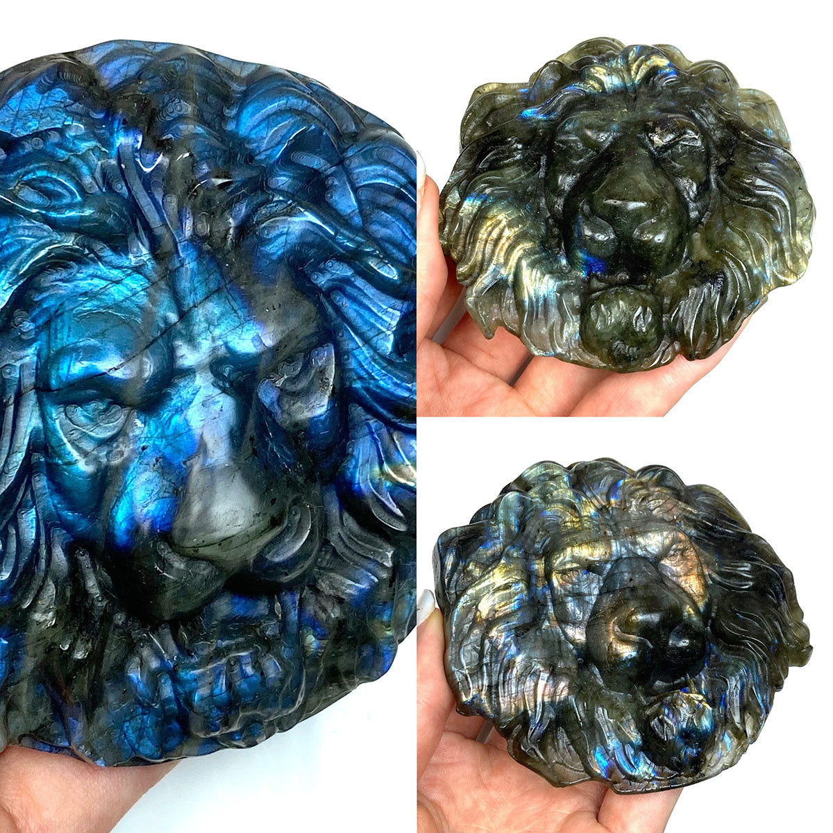 Labradorite Crystal Stone Carved Lion Animal Sculpture