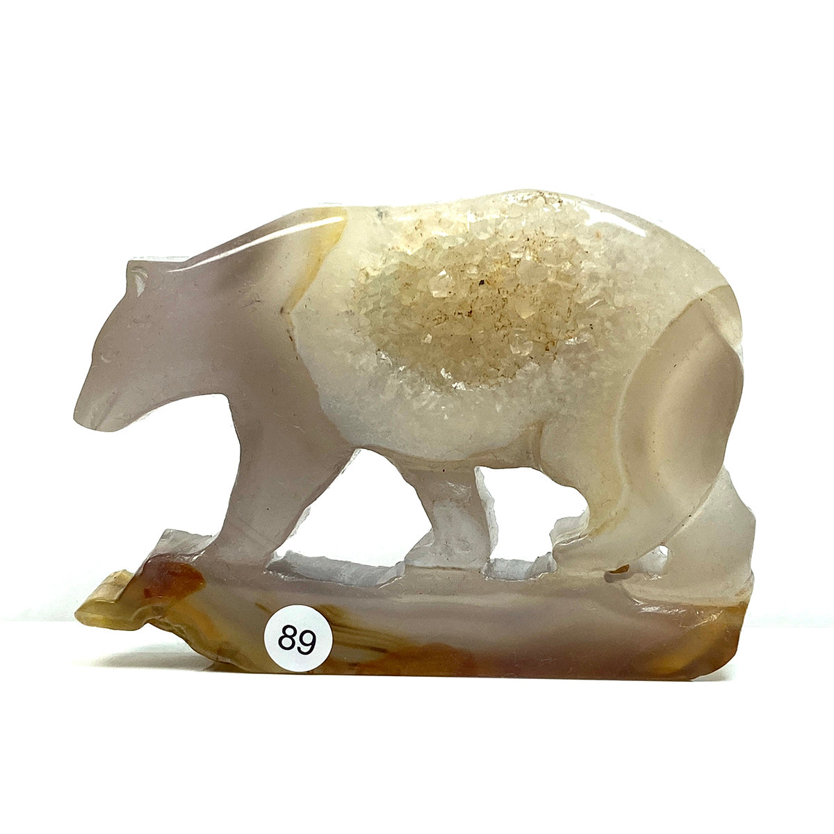 Druzy Agate Crystal Carving Wolf Bear Statue